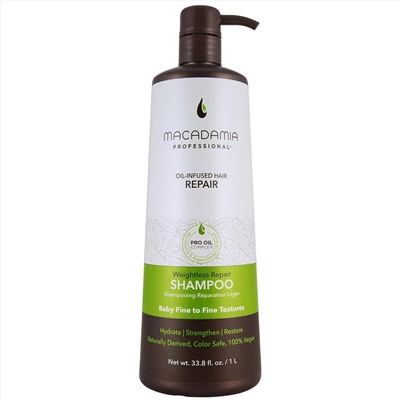 Macadamia Professional Hair Care Sulfate Paraben Free Natural Organic CrueltyFree Vegan Hair Products Weightless Hair Repair Shampoo , Green, Sheer Pecan, 33.8 Fl Oz