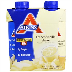Atkins, Коктейль "Французская ваниль", 4 коктейля, 11 жидких унций (325 мл) каждый
