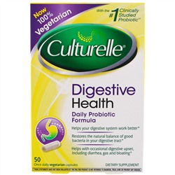 Culturelle, Здоровье системы пищеварения, ежедневная формула с пробиотиками, 50 капсул с растительной оболочке для приема 1 раз в день