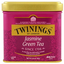 Twinings, Of London, сыпучий чай, жасминовый зеленый чай, 3,53 унции (100 г)