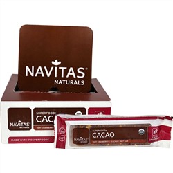 Navitas Organics, "Суперпродукт+ какао", органические батончики-суперпродукт с какао и клюквой, 12 батончиков, 16,8 унций (480 г)