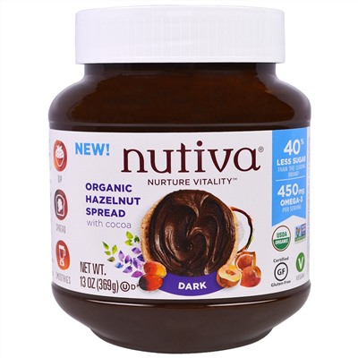 Nutiva, Органический арахисовый спред, темный, 13 унции(369 г)