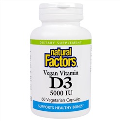 Natural Factors, Веганский витамин D3, 5000 МЕ, 60 капсул в растительной оболочке