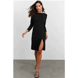 Cool & Sexy Kadın Siyah Yırtmaçlı Elbise BK1560