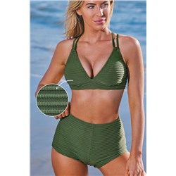 Olive Plunging Bikini Bralette & Retro Bottoms Set