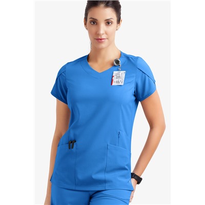 Easy STRETCH Daisy Women's 4-Pocket V-Neck Scrub Top with Petal Sleeves