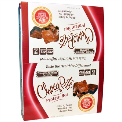 HealthSmart Foods, Inc., ChocoRite, Double Chocolate Extreme, 12 Protein Bars, 2.26 oz (64 g)