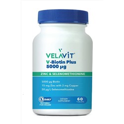 Velavit V-biotin Plus 5000mcg Takviye Edici Gıda 60 Tablet VELAV-07