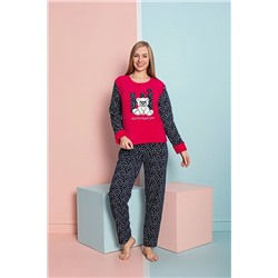 Sude HOMEWEAR Yılbaşına Özel Pembe Benekli Polar Pijama Takımı P-801-115