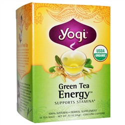 Yogi Tea, Энергия органического зеленого чая, с кофеином, 16 пакетиков, 0,92 унции (26 г)