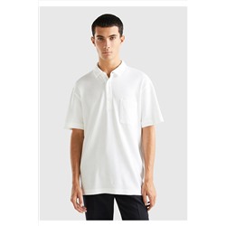 United Colors of Benetton Erkek Beyaz %100 Koton Polo Yaka Waffle T-Shirt Beyaz 123A39HRU301C
