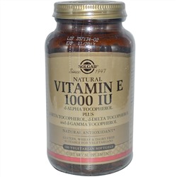 Solgar, Натуральный витамин E, 1000 МЕ, 100 мягких капсул на растительной основе