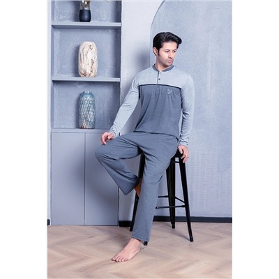 AHENGİM Erkek Pijama Takımı Interlok Önü Parçalı Pamuklu Mevsimlik M70032265 1-2-10001208