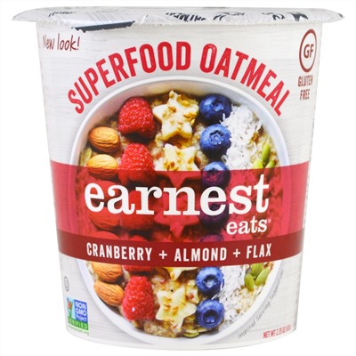 Earnest Eats, Овсяная крупа-суперпродукт, клюква + миндаль + лен, американская смесь, 2,35 унции (67 г)