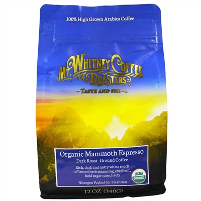 Mt. Whitney Coffee Roasters, Органическое крупное эспрессо, темный прожаренный молотый кофе, 340 г (12 унций)