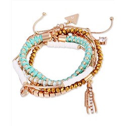 GUESS Gold-Tone 5-Pc. Set Crystal, Bead and Rope-Woven Bracelets