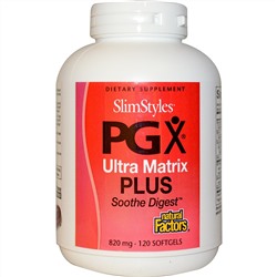 Natural Factors, SlimStyles, Ультраматрица PGX плюс, успокаивает пищеварение, 820 мг, 120 мягких таблеток