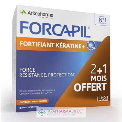 ArkoPharma Forcapil Fortifiant Kératine+ - Force, Résistance & Protection - Cheveux & Ongles Abîmés 180 gélules