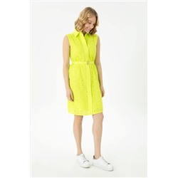 Kadın Neon Sarı Dokuma Elbise