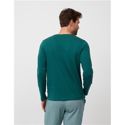 Long Sleeved Pyjamas T-Shirt, Men, Dark Green