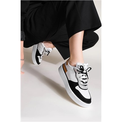 Marjin Kadın Sneaker Yüksek Taban Blok Renk Bağcıklı Spor Ayakkabı Pera beyaz 19Y0034PM101