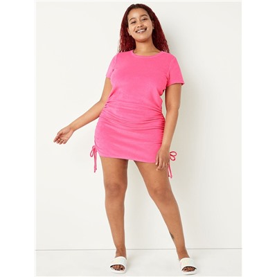 PINK BEACH TERRY RUCHED SIDE DRESS