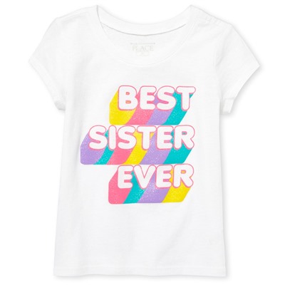 Baby And Toddler Girls Short Sleeve Glitter 'Best Sister Ever' Graphic Tee