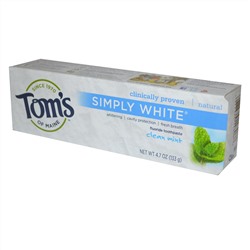 Tom's of Maine, Simply White, зубная паста со фтором, чистая мята, 4,7 унции (133 г)