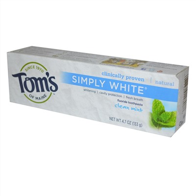 Tom's of Maine, Simply White, зубная паста со фтором, чистая мята, 4,7 унции (133 г)