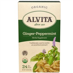 Alvita Teas, Ginger-Peppermint, Organic, Caffeine Free, 24 Tea Bag, 1.69 oz (48 g)