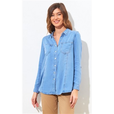 Рубашка женская джинсовая с длинным рукавом P312-0300 голубая