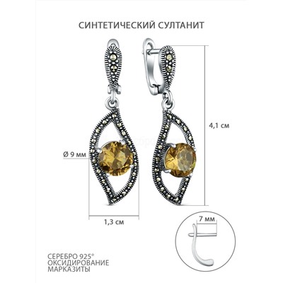 Серьги из чернёного серебра с султанитом и марказитами 925 пробы GAE2300