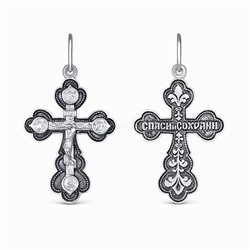 Крест православный из чернёного серебра - Спаси и сохрани 3,8 см Г-09чч