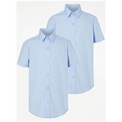 Light Blue Boys Regular Fit Short Sleeve School Shirt 2 Pack