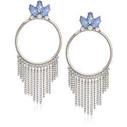 GUESS Womens Stone Doorknocker Style with Chain Fringe Earrings