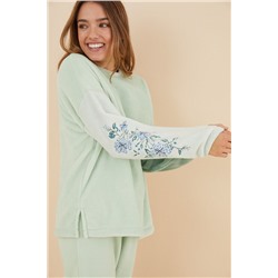 Pijama polar verde flores