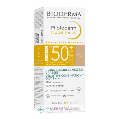Bioderma Photoderm Nude Touch SPF50+ - Teinte Claire - Peaux Sensibles Mixtes / Grasses 40ml