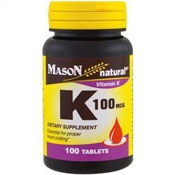 Mason Naturals, Витамин К, 100 мкг, 100 таблеток