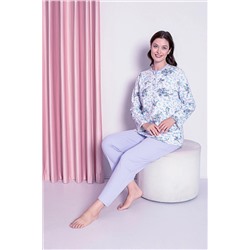 AHENGİM Woman Kadın Pijama Takımı Anne Interlok Üç Düğmeli Üst Çiçek Desen Pamuklu Mevsimlik W30032258 1-2-10001204