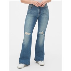 High Rise Distressed Flare Jeans with Secret Smoothing Pockets