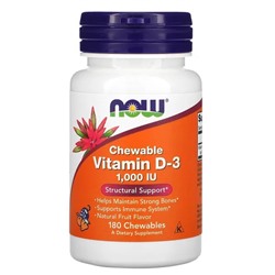 NOW Foods, Chewable Vitamin D-3, Natural Fruit Flavor, 1,000 IU, 180 Chewables