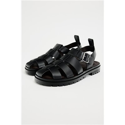 LEATHER TRACK SOLE CAGE SANDALS