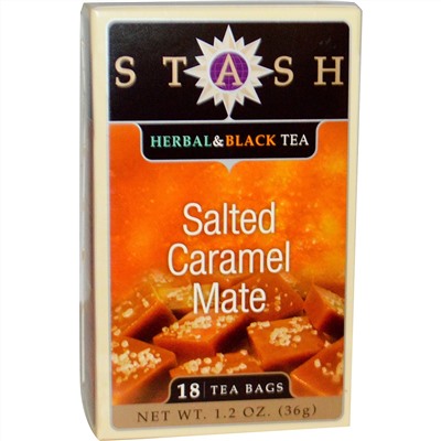 Stash Tea, Травяной и черный чай, матэ с соленой карамелью, 18 чайных пакетиков, 1,2 унции (36 гр)