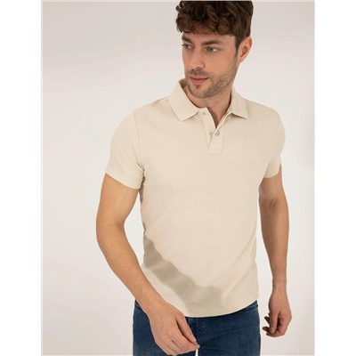 Bej Dokulu Slim Fit Polo Yaka Tişört