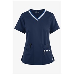 Butter-Soft STRETCH Women's 5-Pocket Short Sleeve V-Neck with Sport Trim Detail Scrub Top