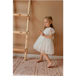 penu baby kids Beyaz Kısa Balon Tül Kol Detaylı Tütülü Kız Bebek Elbise - Cinderella kısatülkol