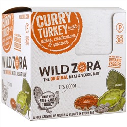 Wild Zora Foods LLC, Мясной и овощной батончик, индейка карри с финиками, кардамон и шпинат, 10 пакетиков, 1.0 унций (28 г) каждый