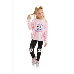 Denokids, Panda Unicorn Kız Çocuk Fırfırlı T-shirt Tayt Takım