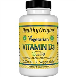 Healthy Origins, Вегетарианский витамин D3, 5 000 единиц, 30 вегетарианских пастилок