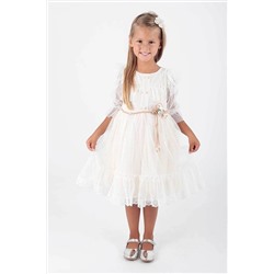 AHENGİM Kız Çocuk Elbise Tokalı Elbise Kemerli Elbise Dantelli Tüllü Ak2206 1-2-10001122
